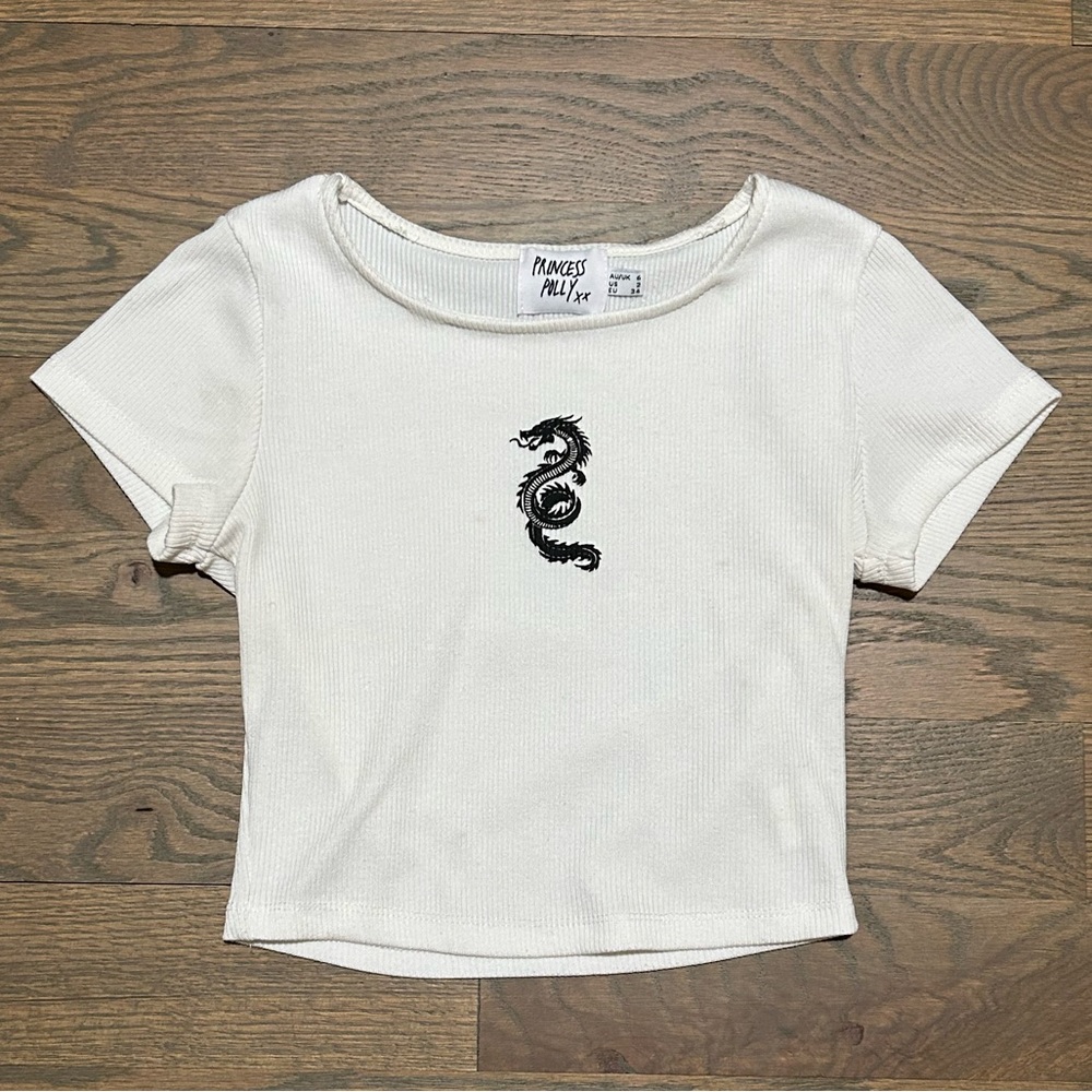 Princess Polly White Dragon Baby Tee Size 2